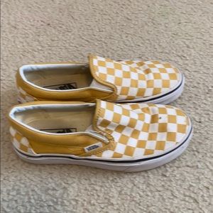 yellow and white checkered vans